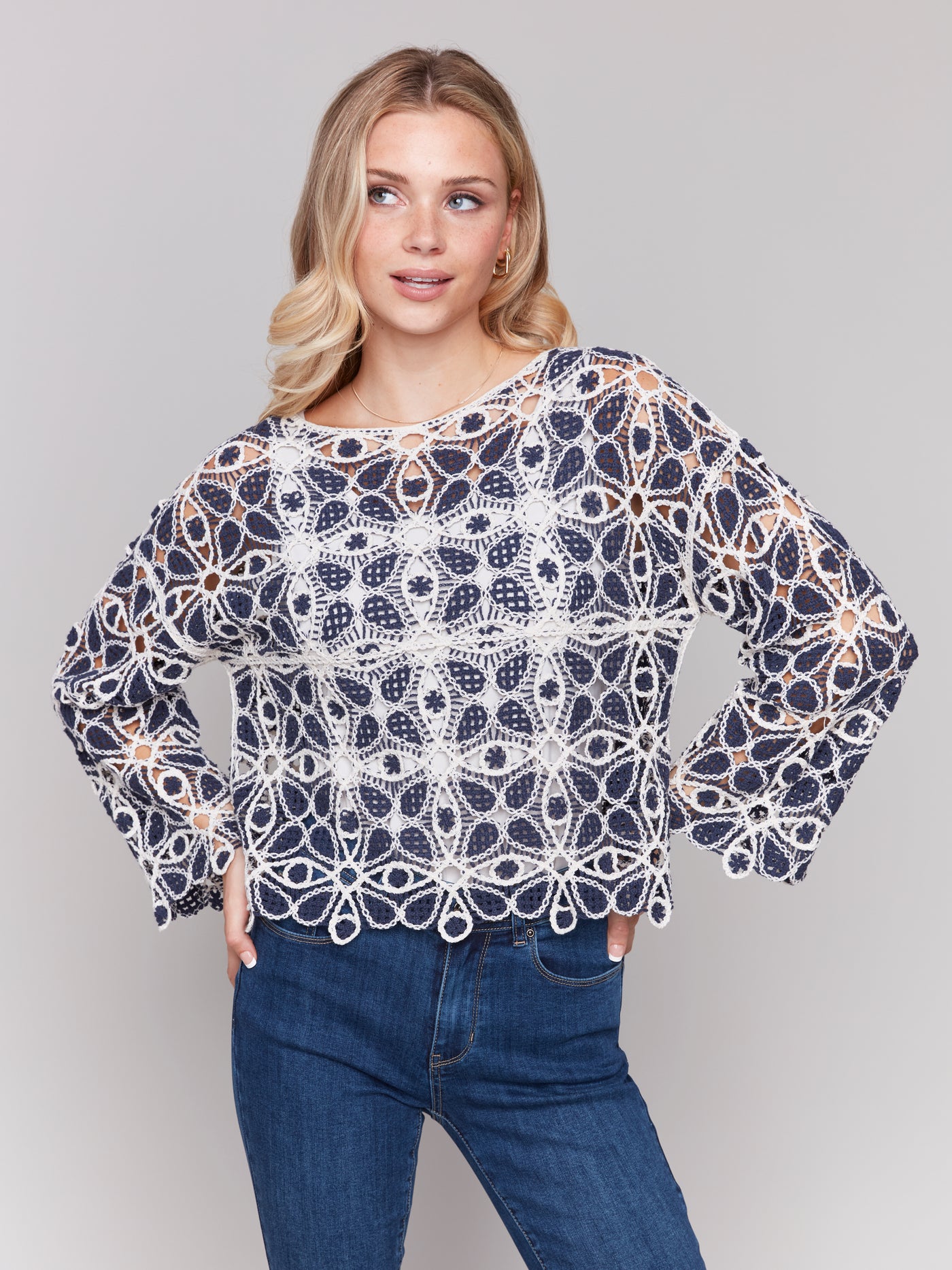 Charlie B Top - Crochet Knit - Denim