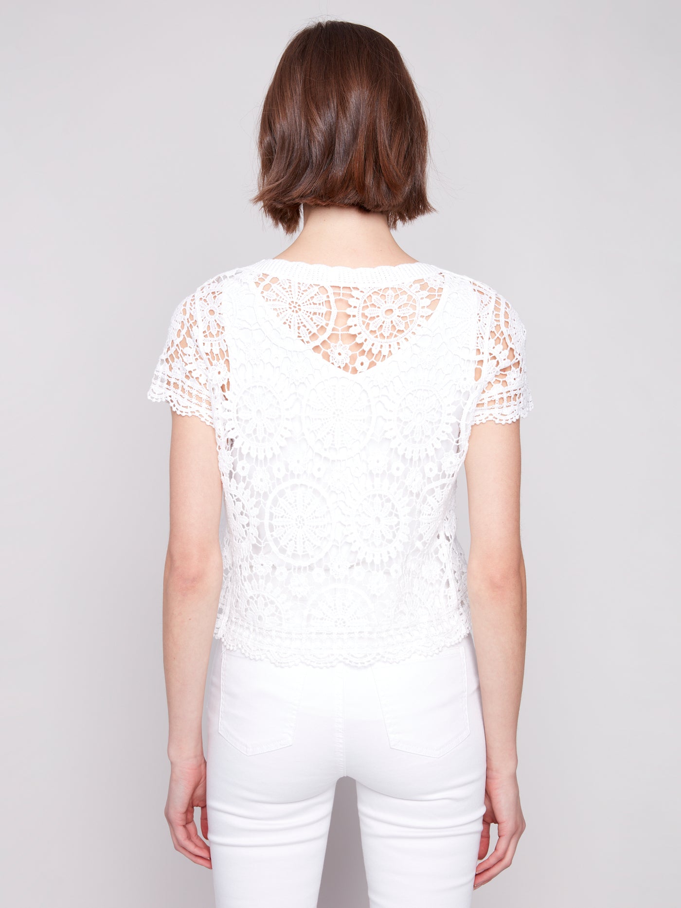 Charlie B Top - V-Neck Crochet - White