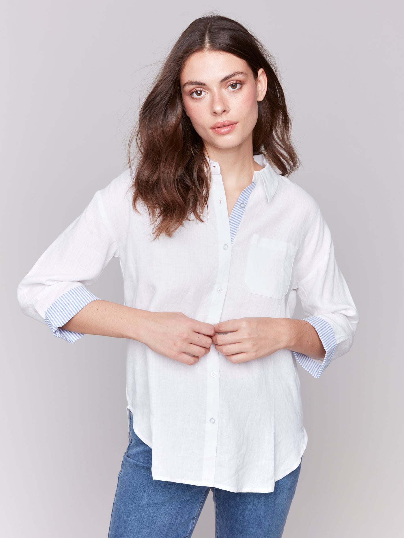 Charlie B Top - Linen Blend Shirt - White