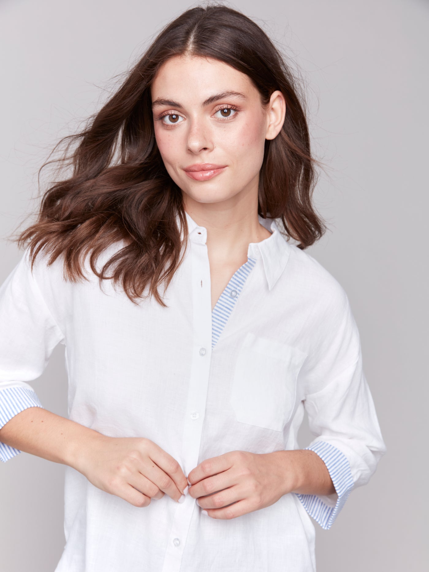 Charlie B Top - Linen Blend Shirt - White