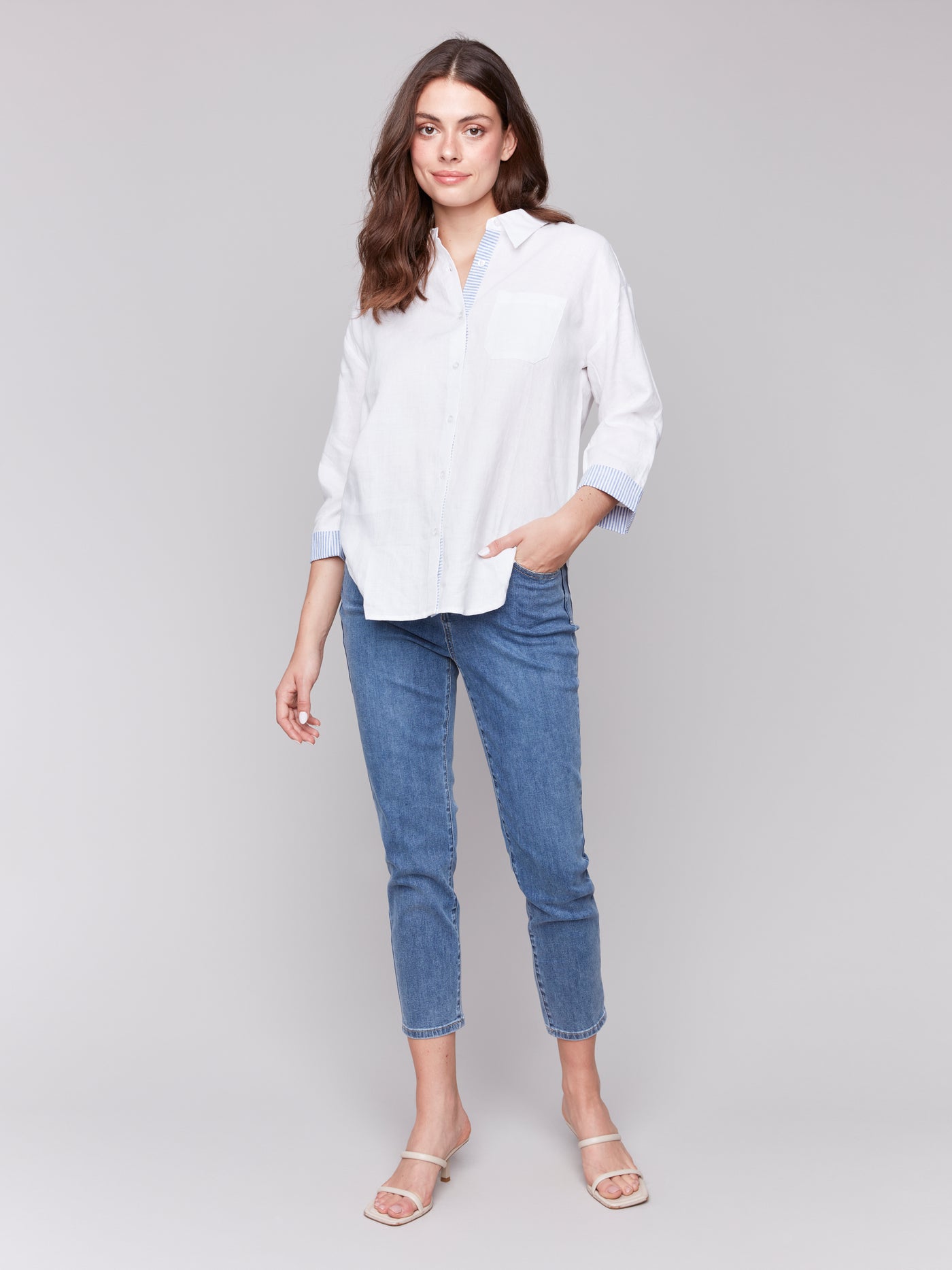 Charlie B Top - Linen Blend Shirt - White