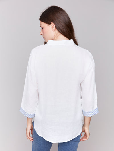 Charlie B Top - Linen Blend Shirt - White