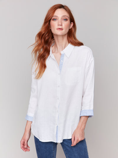 Charlie B Top - Linen Blend Shirt - White