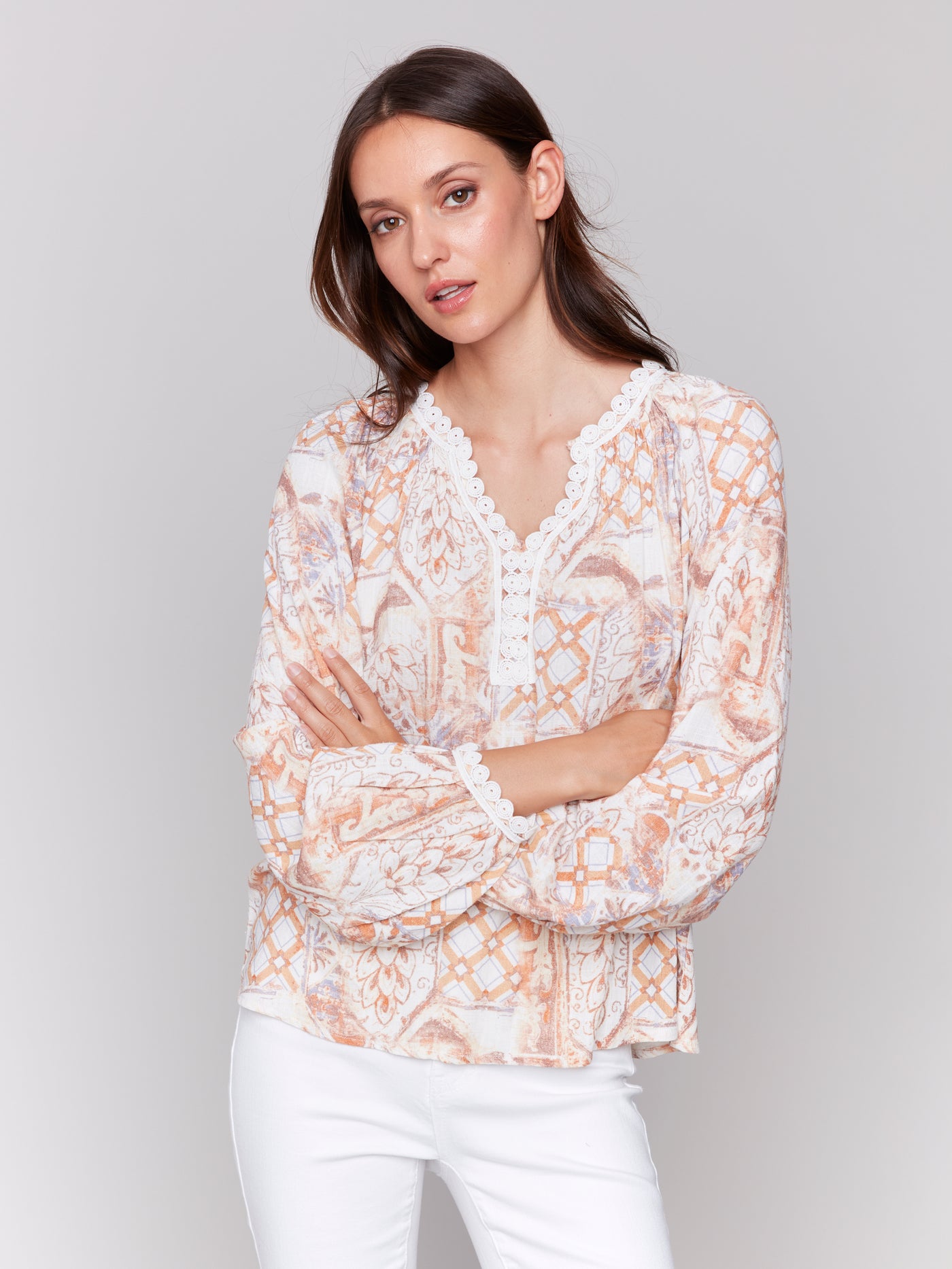 Charlie B Top - Print Blouse - Papaya