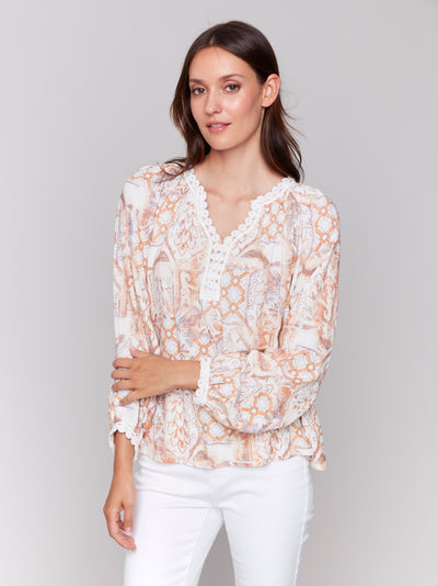 Charlie B Top - Print Blouse - Papaya