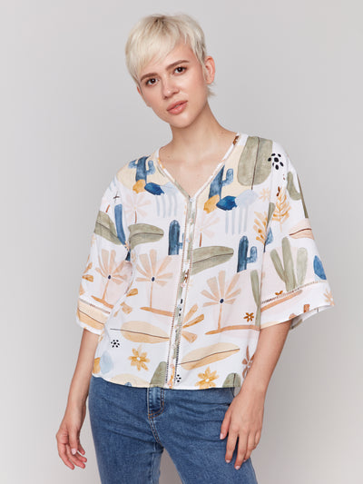 Charlie B Top - Print Blouse - Cactus