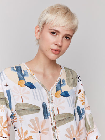 Charlie B Top - Print Blouse - Cactus