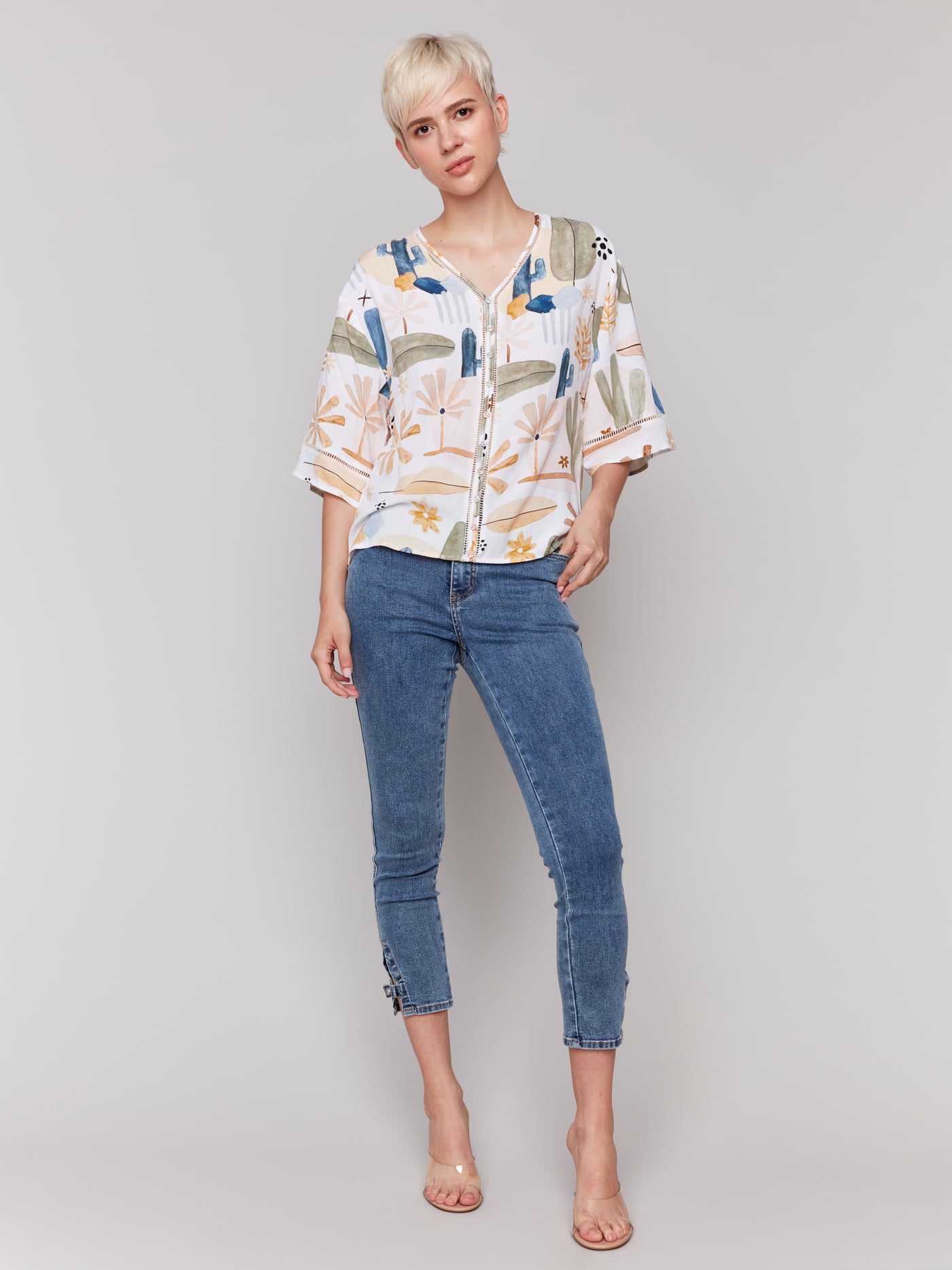 Charlie B Top - Print Blouse - Cactus