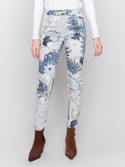 Charlie B Pant - Print Suede Jogger - Feather