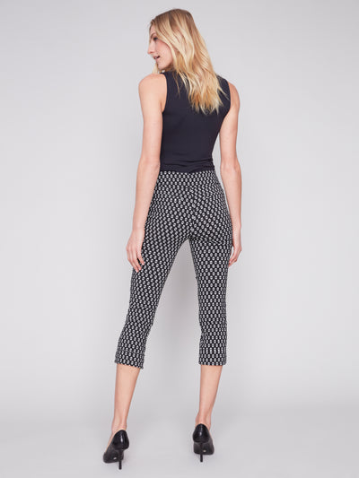 Charlie B Pant - Pull On Cuff Capri - Black /White