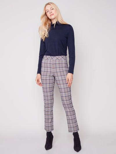 Charlie B Pant - Pull On Plaid - Navy /White