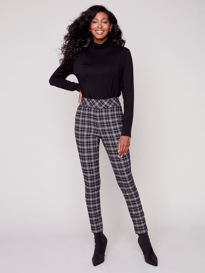 Charlie B Pant - Pull On Plaid - Black /White