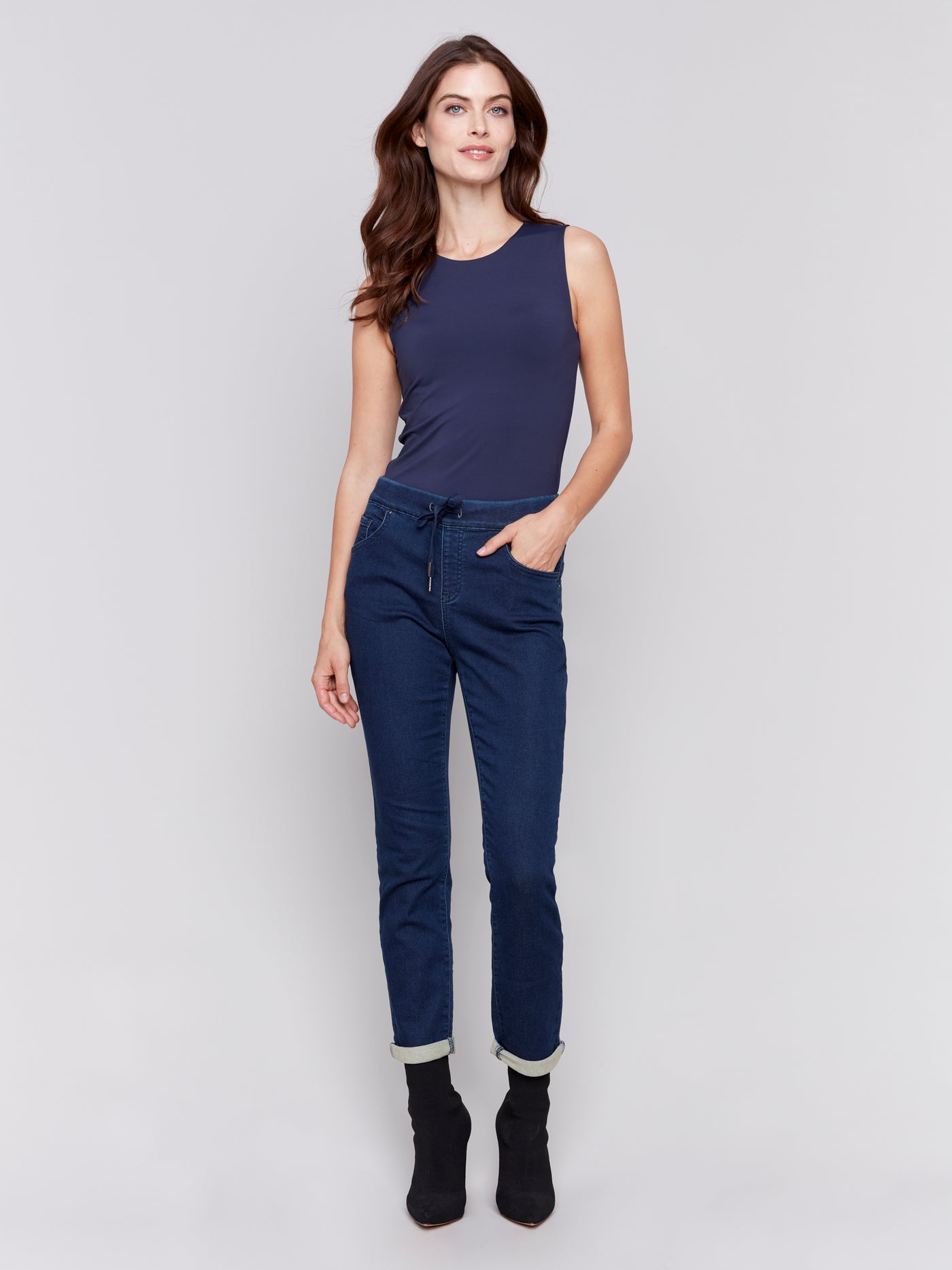 Charlie B Pant - Knit Denim Jogger - Blue Black