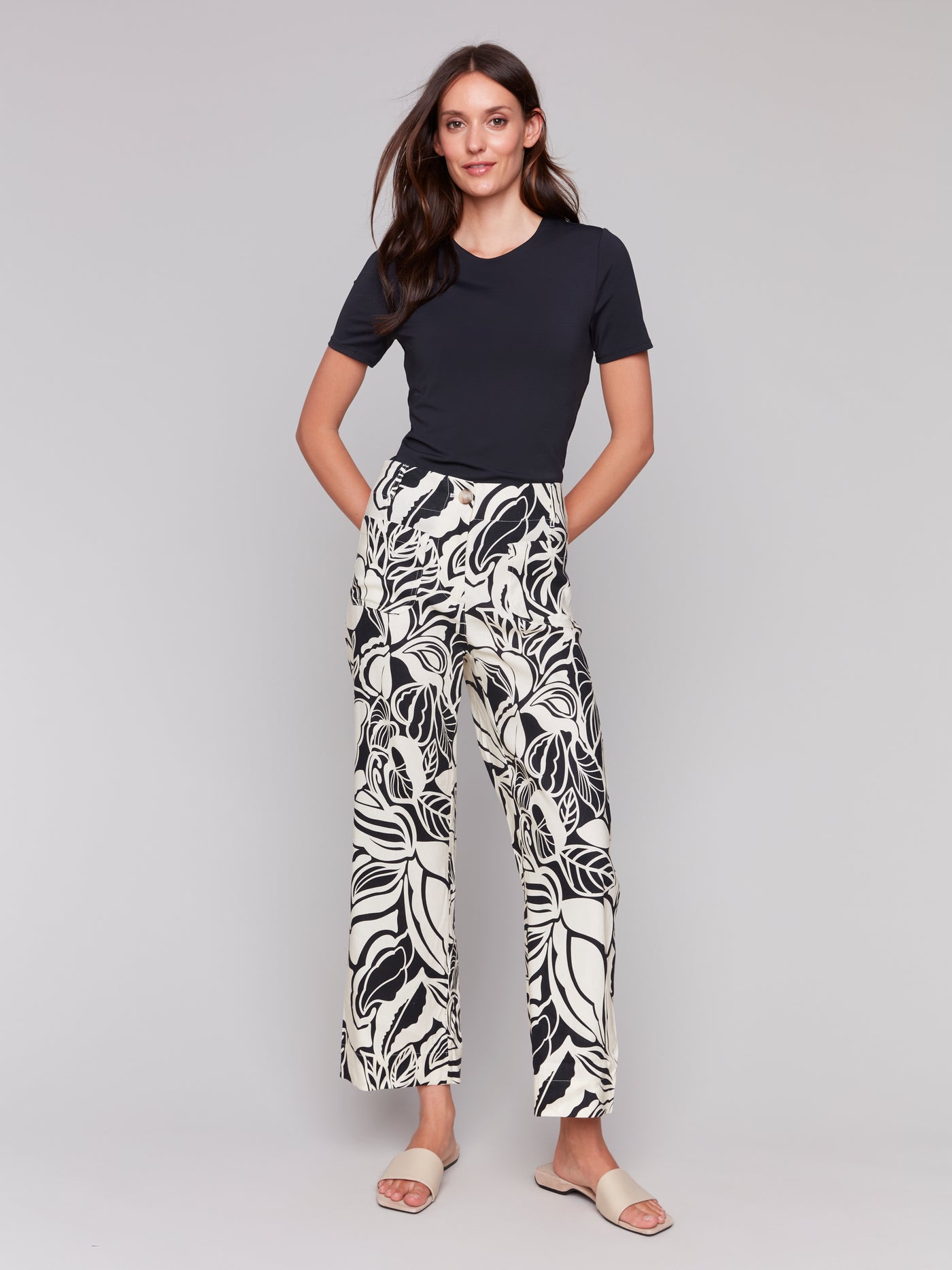 Charlie B Pant - Linen Blend Crop - Botanical