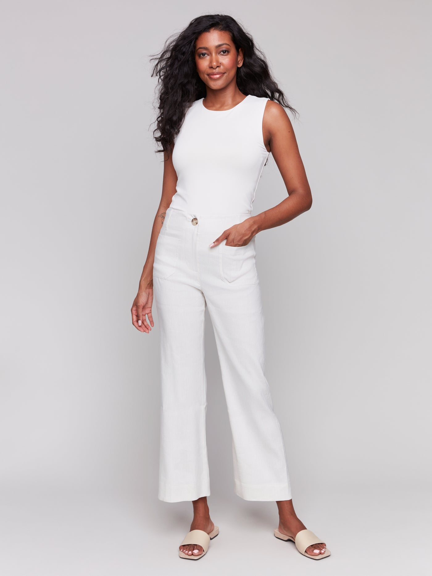 Charlie B Pant - Linen Blend Crop - Natural