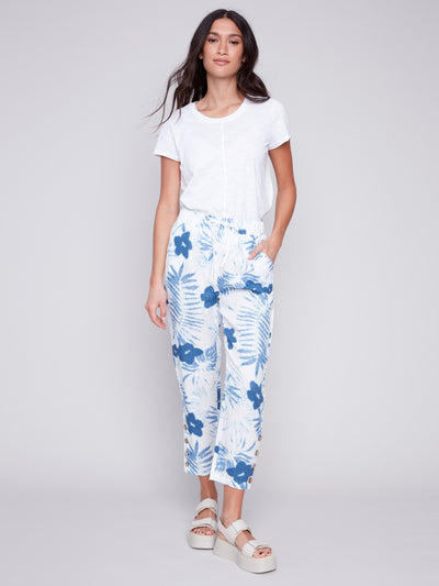 Charlie B Pant - Linen Print Jogger - Blue