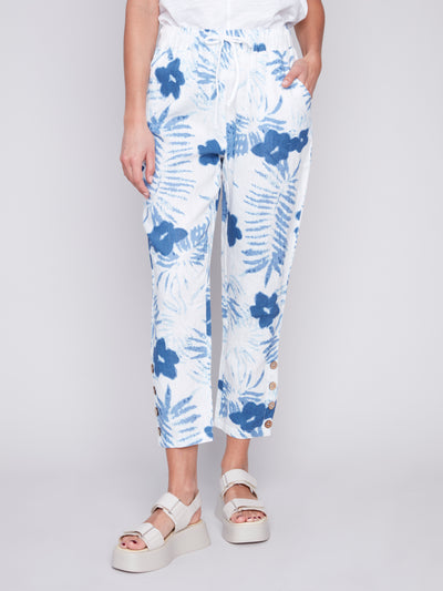 Charlie B Pant - Linen Print Jogger - Blue