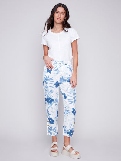 Charlie B Pant - Linen Print Jogger - Blue