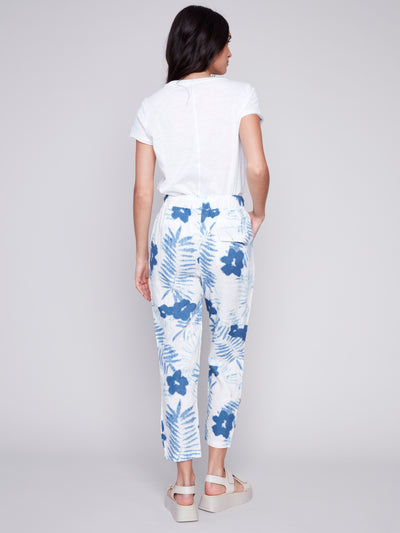 Charlie B Pant - Linen Print Jogger - Blue