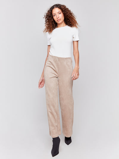 Charlie B Pant - Pull On Faux Suede - Natural