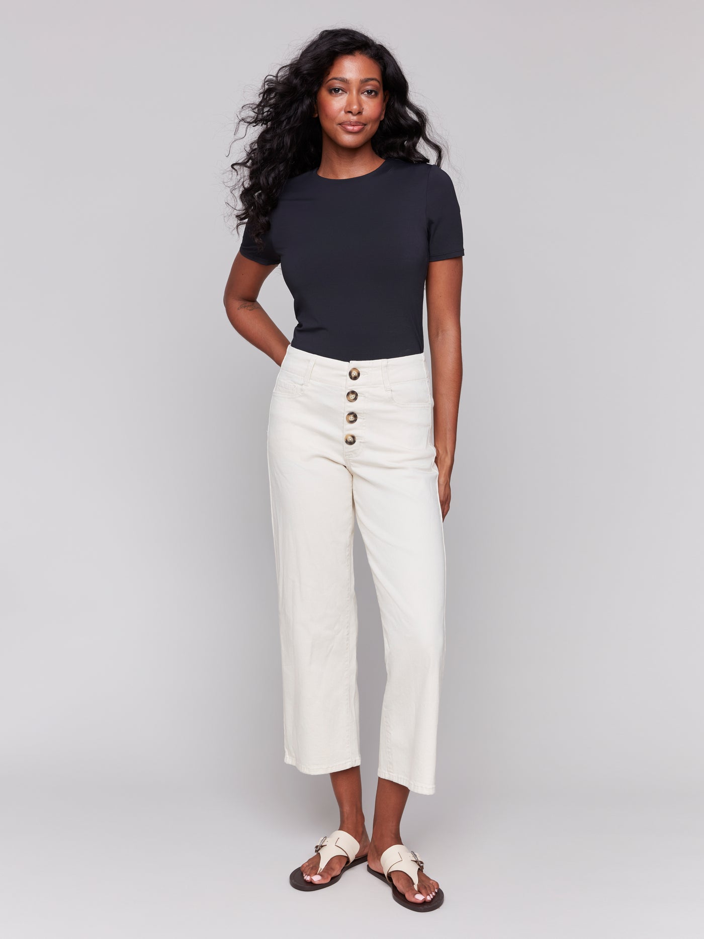 Charlie B Pant - Button Fly Crop - Natural