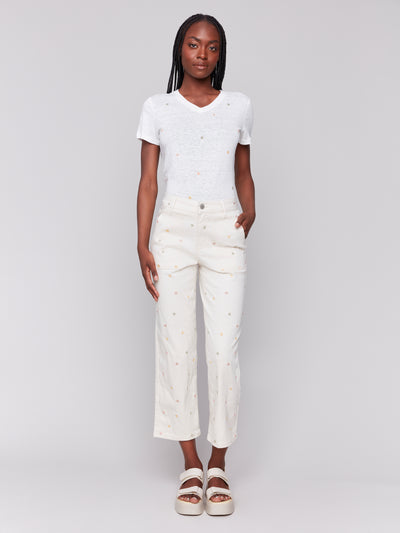 Charlie B Pant - Embroidered Crop - Natural