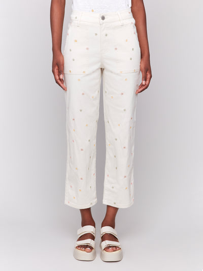 Charlie B Pant - Embroidered Crop - Natural