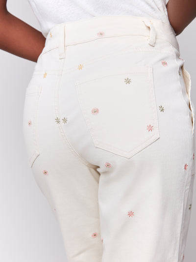 Charlie B Pant - Embroidered Crop - Natural