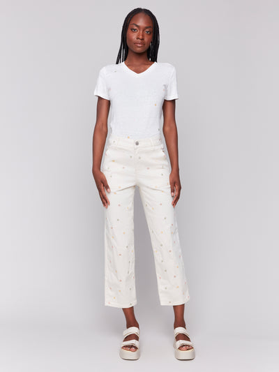 Charlie B Pant - Embroidered Crop - Natural