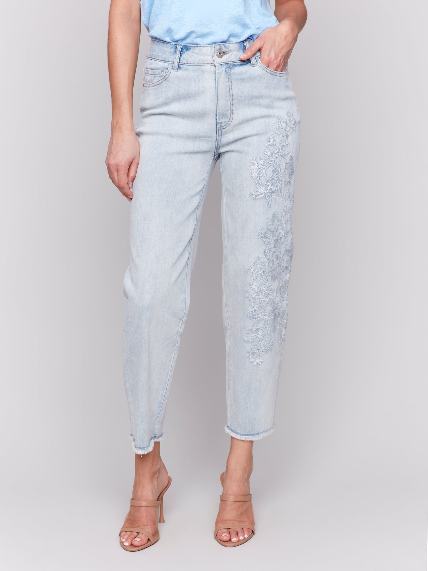 Charlie B Jean - Embroidered Leg - Bleach Blue