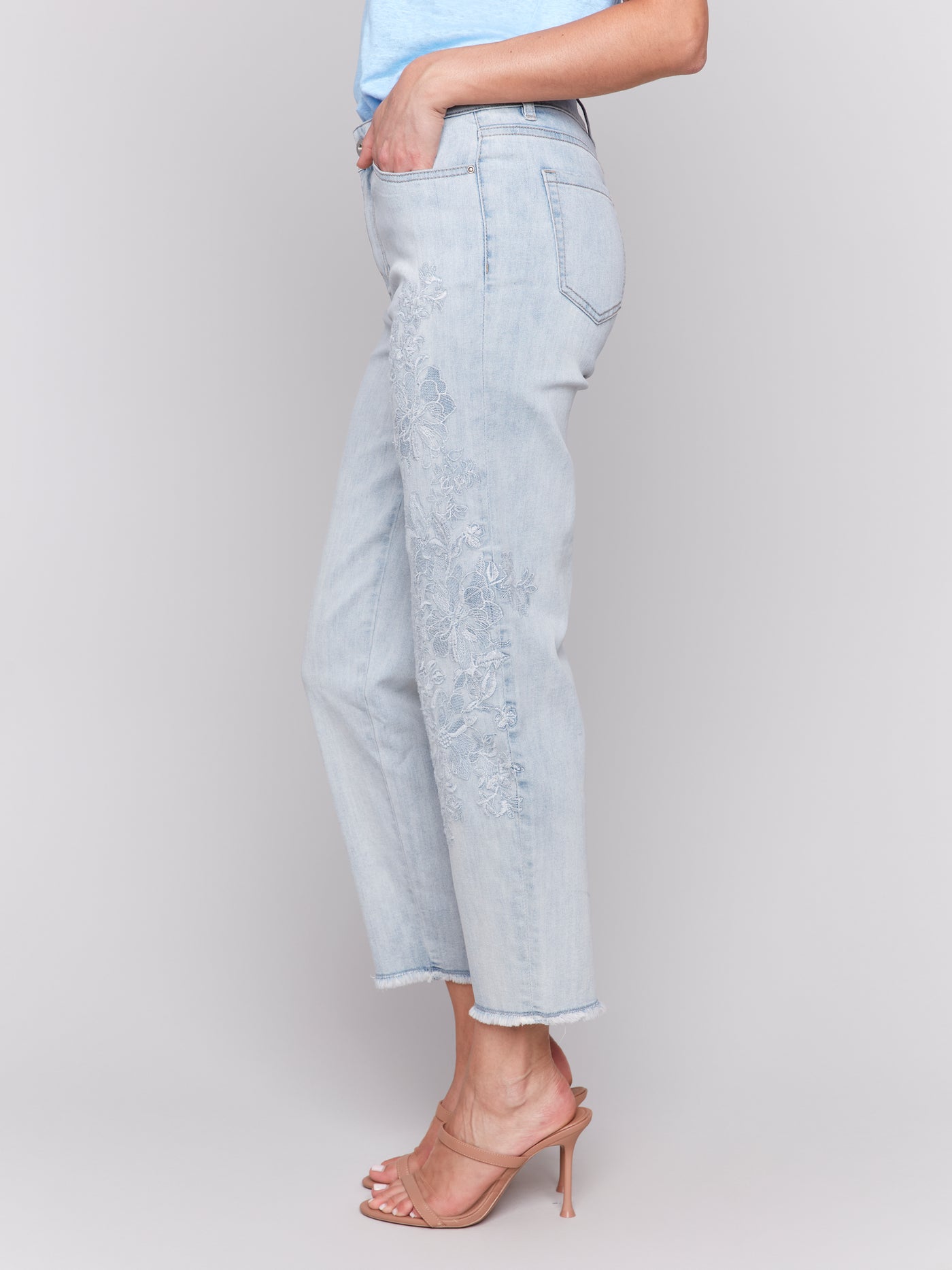 Charlie B Jean - Embroidered Leg - Bleach Blue