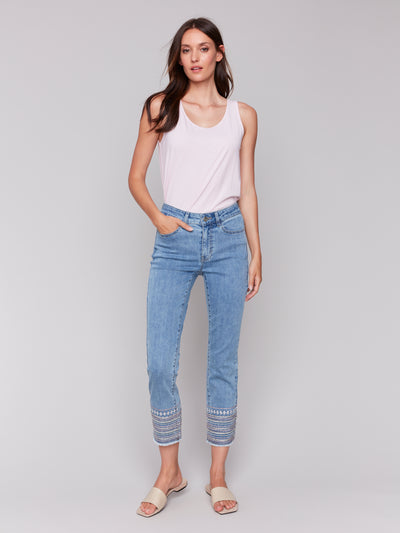 Charlie B Pant - Embroidered Hem - Blue