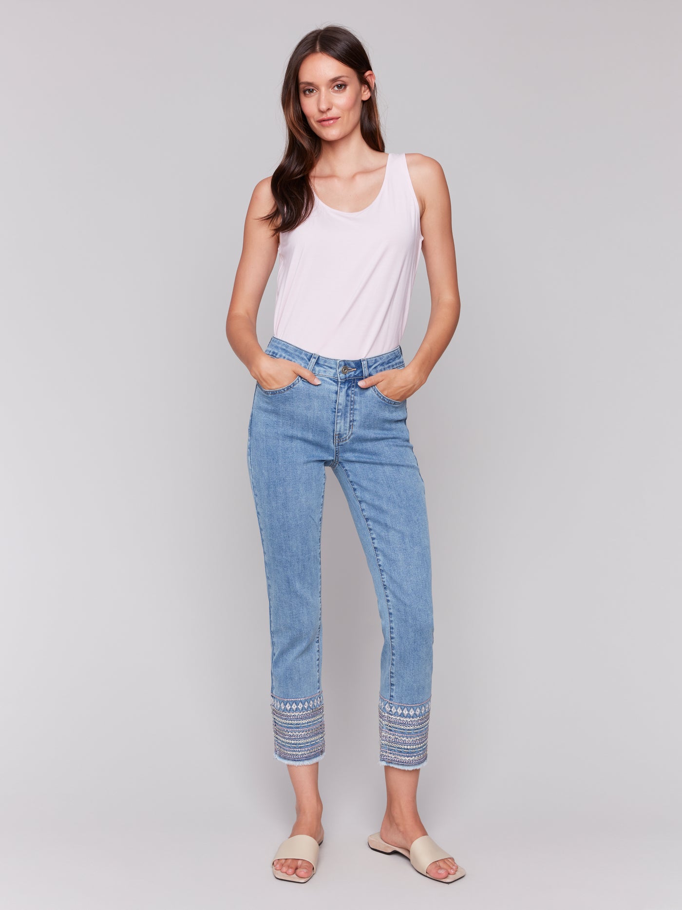 Charlie B Pant - Embroidered Hem - Blue