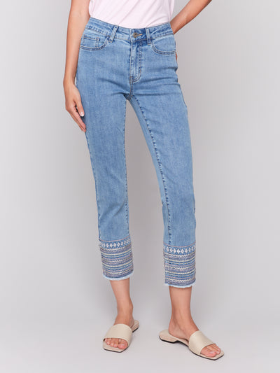 Charlie B Pant - Embroidered Hem - Blue