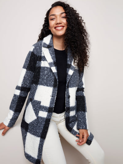 Charlie B Coat - Plaid Boucle - Black /Cream