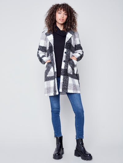 Charlie B Coat - Plaid Boucle - Black /Cream