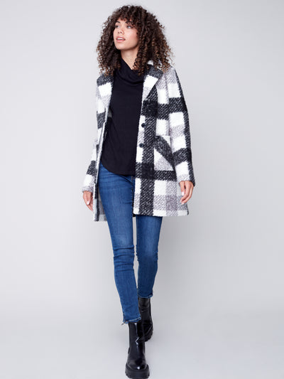 Charlie B Coat - Plaid Boucle - Black /Cream
