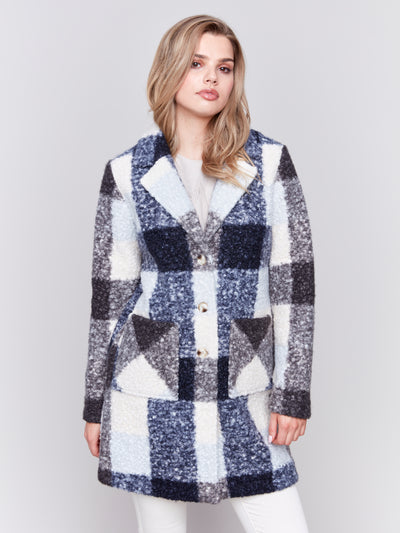 Charlie B Coat - Plaid Boucle - Navy