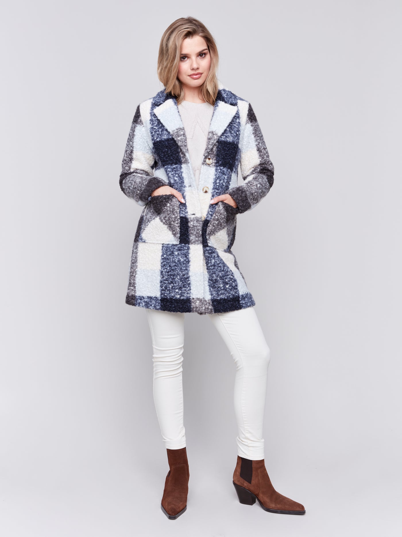 Charlie B Coat - Plaid Boucle - Navy