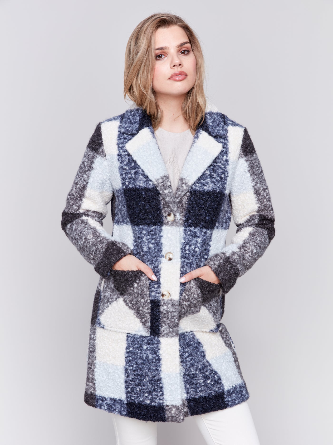 Charlie B Coat - Plaid Boucle - Navy