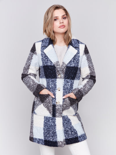 Charlie B Coat - Plaid Boucle - Navy