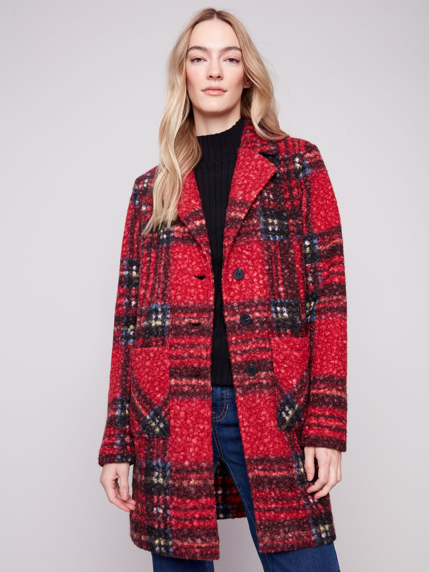 Charlie B Jacket - Plaid Boucle - Cranberry