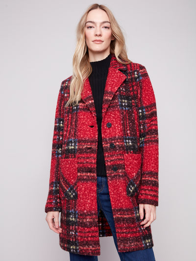 Charlie B Jacket - Plaid Boucle - Cranberry