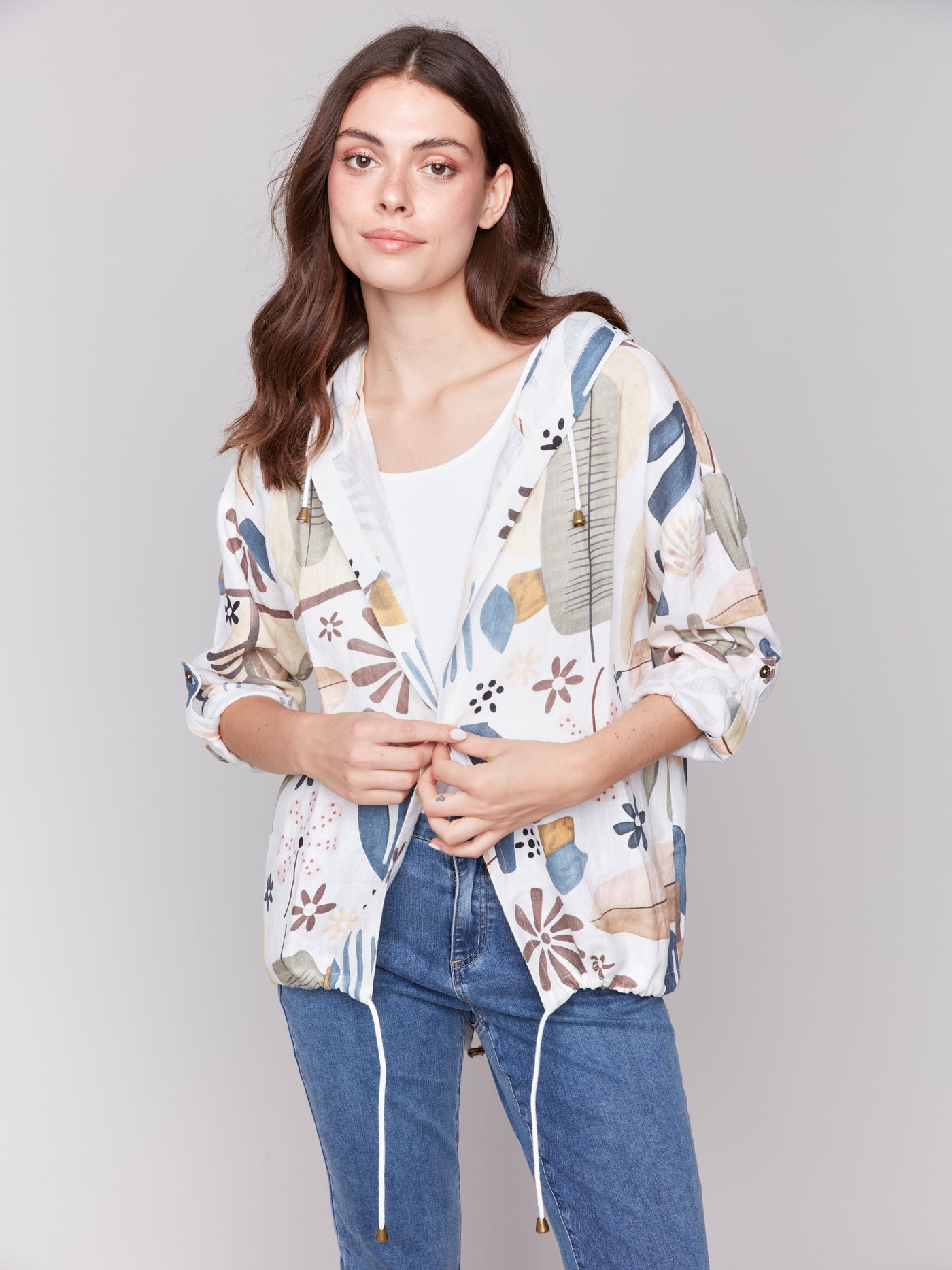 Charlie B Top - Printed Linen Jacket - Cactus