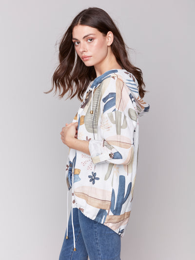 Charlie B Top - Printed Linen Jacket - Cactus