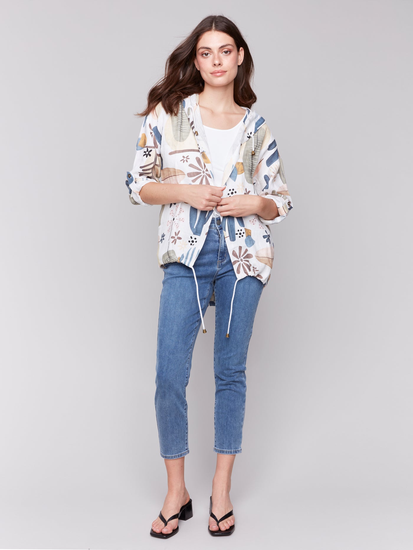 Charlie B Top - Printed Linen Jacket - Cactus