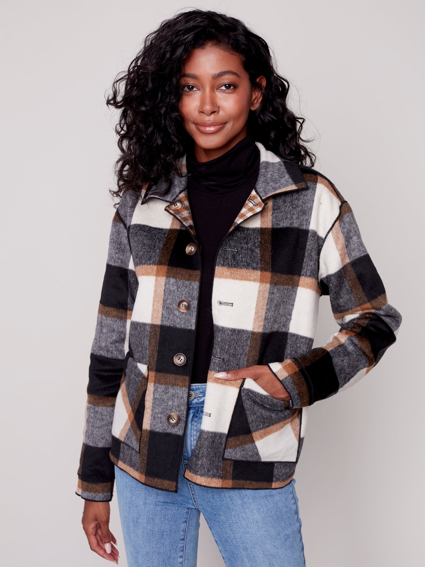 Charlie B Jacket - Reversible Plaid - Truffle