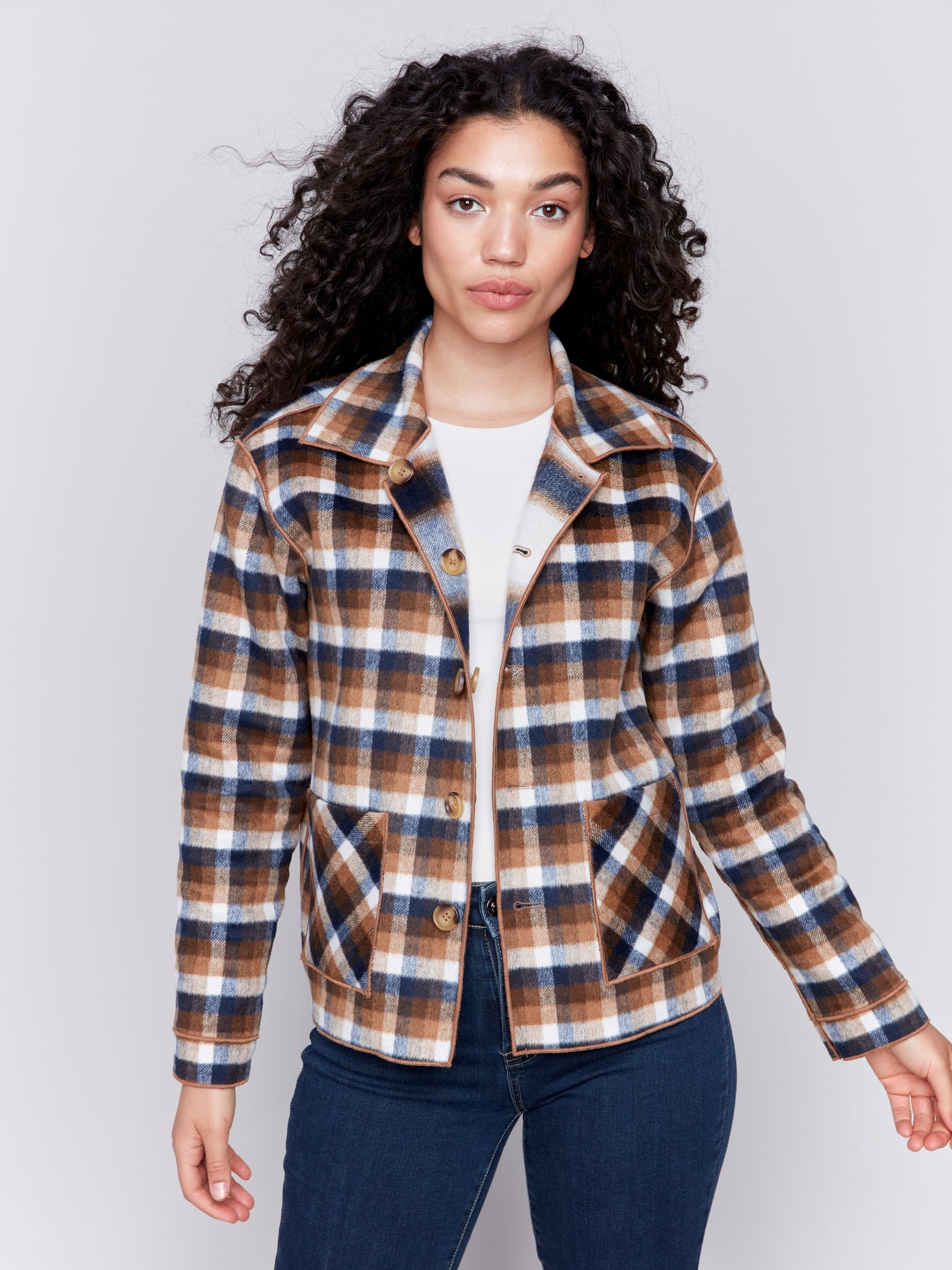 Charlie B Jacket - Reversible Plaid - Truffle