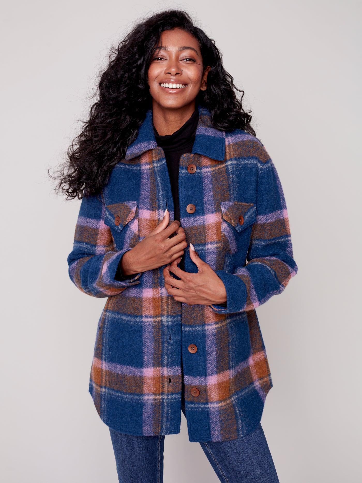 Charlie B Jacket - Plaid Shacket - Denim