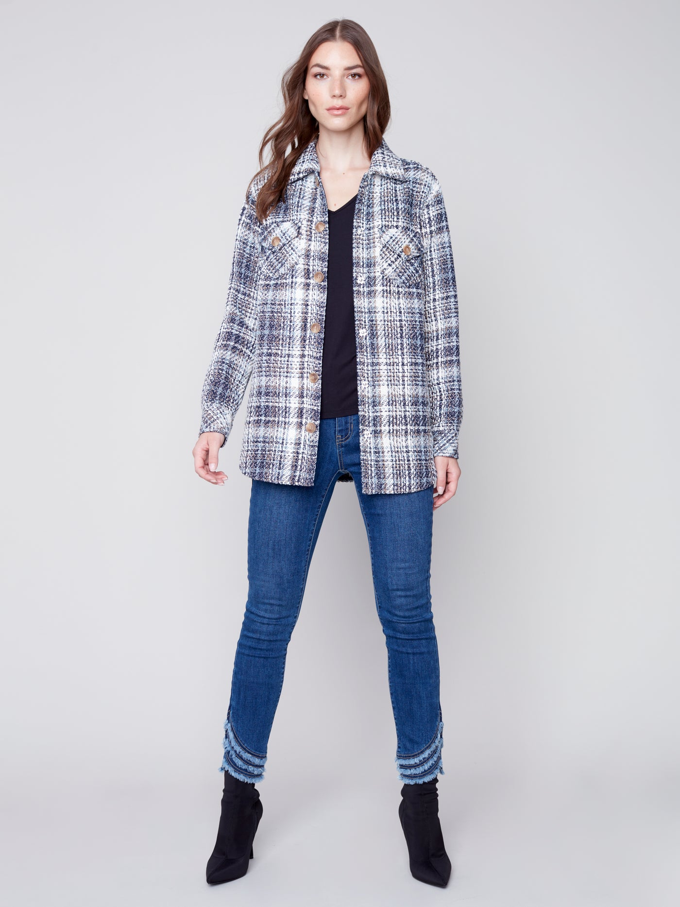 Charlie B Jacket - Plaid Shacket - Navy - XLARGE